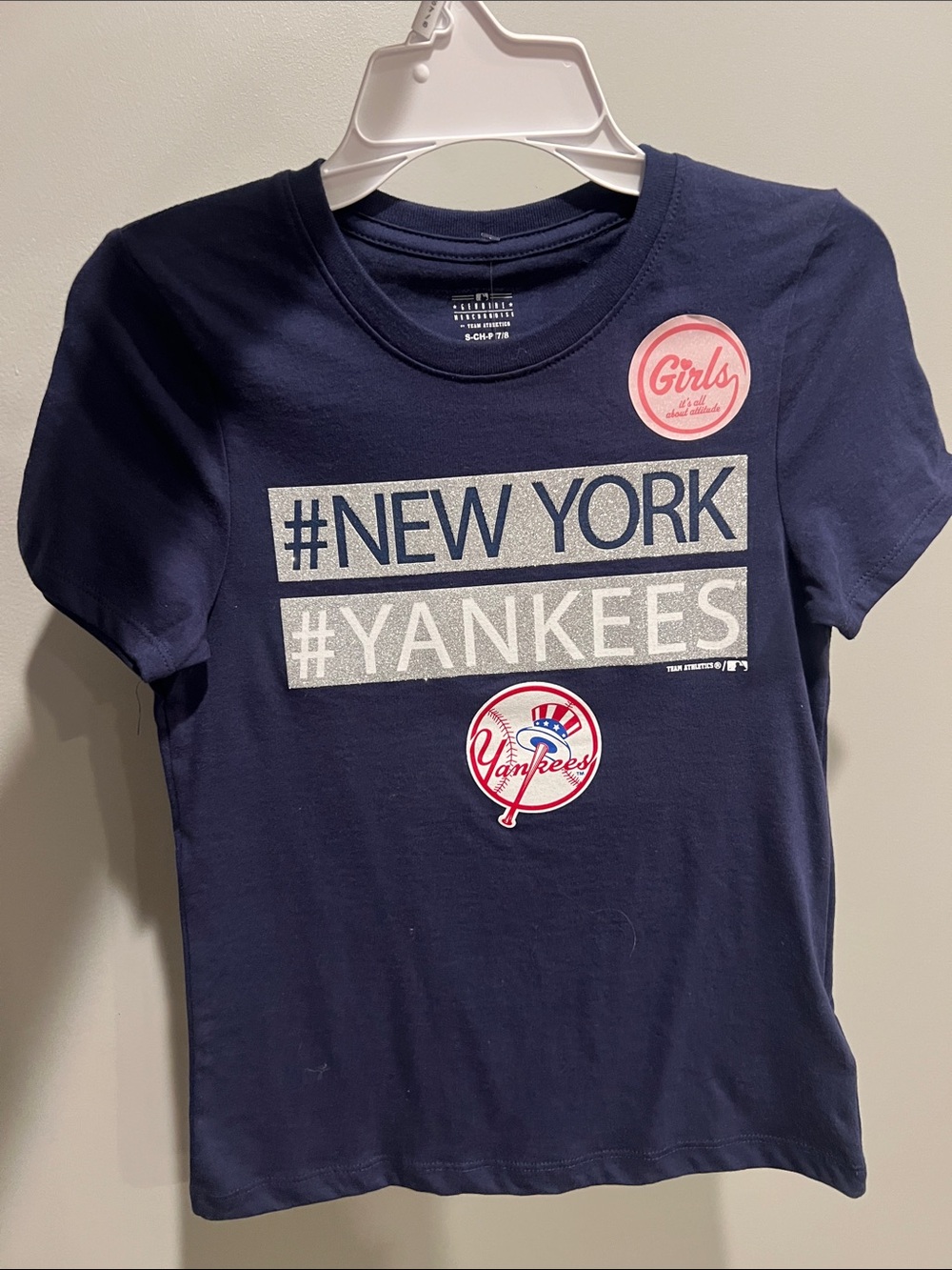 Girls New York Yankees Glitter Graphic Tee by Genuine Merchandise Navy NWT